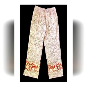 ZARA Paisley Floral Pants Women's Red & Pink Linen Straight Leg Sz Med New! NWT!